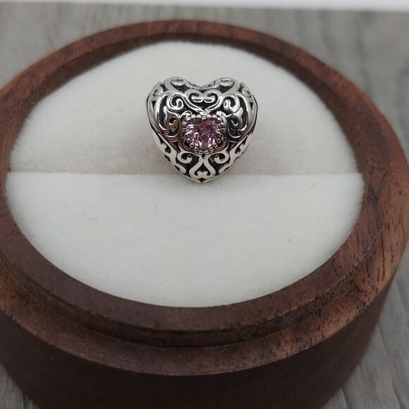 925 Sterling Silver Pink Heart Charm - Picture 5 of 8